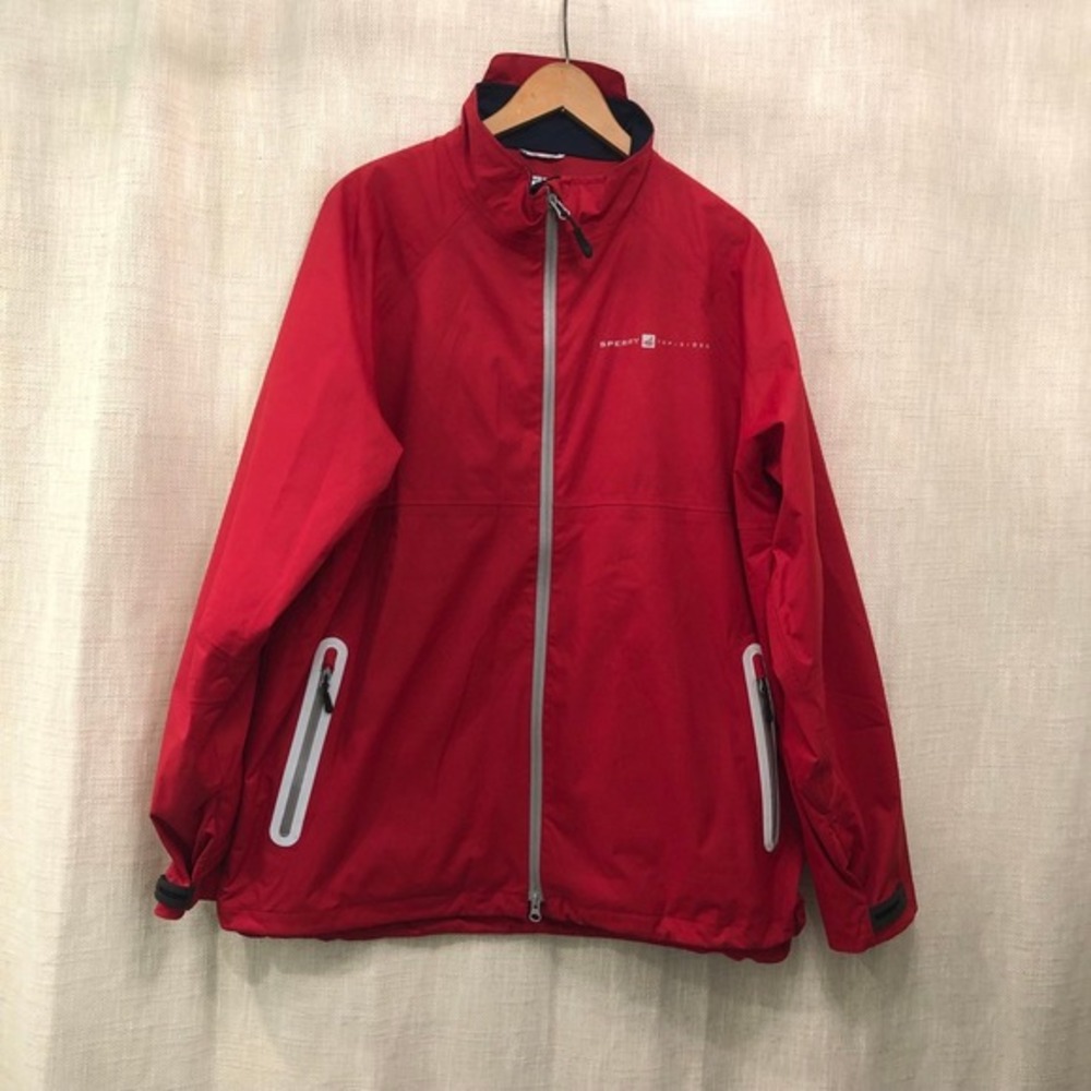 Sperry Top Sider Jacket Mens L Raincoat Windbreaker‎ Lined Red White Boating